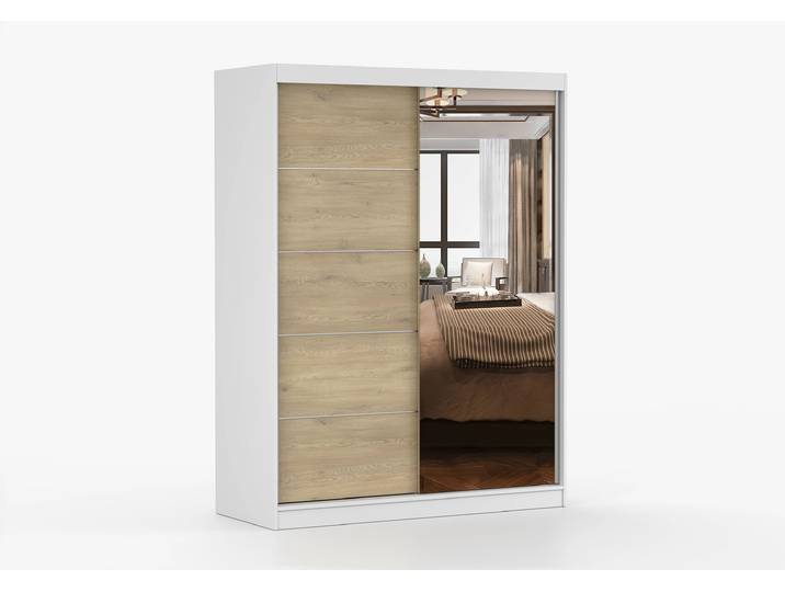 Schwebetürenschrank VISTA 05 Cremona 150 cm Weiß Cremona + Spiegel
