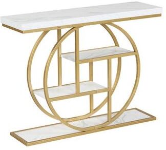 Costway 4-Tier Console Table 41 Inches Entryway Table with Storage Shelves-White