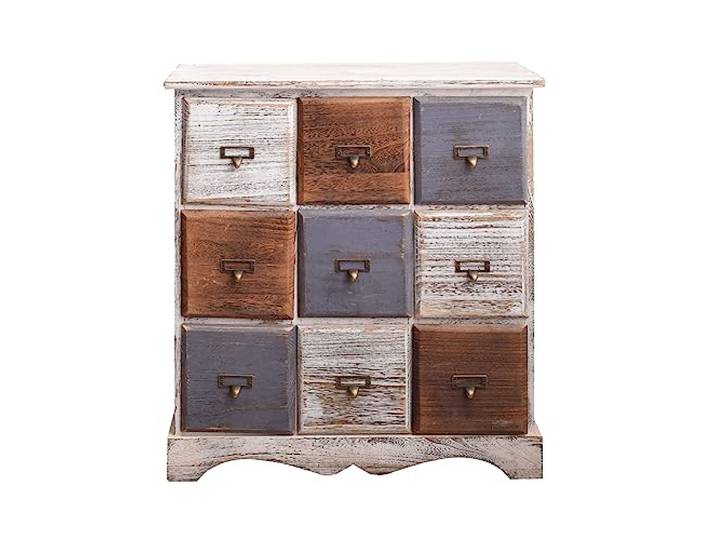 Rebecca Mobili Schubladenkommode 9 Schubladen, Sideboard Weiß, Holz, Shabby Chic, Schlafzimmer Wohnzimmer – Maße: 63 x 60 x 23 cm (HxLxB) - Art. RE4077