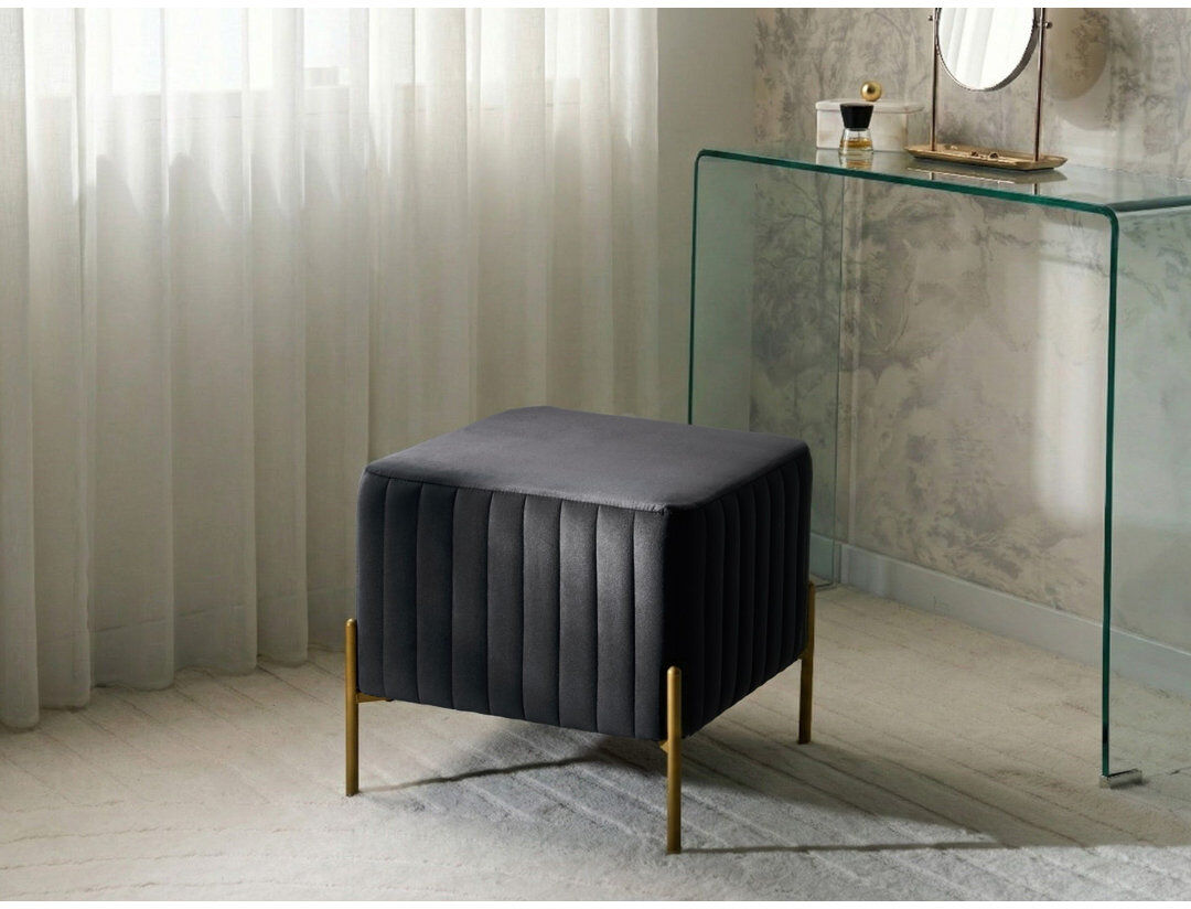 Canora Grey Footstool Benzant Velvet Black 43cm H X 47cm W X 47cm D