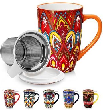 vancasso LUMI Porcelain Tea Infuser Mug Set with Stainless Steel Strainer & Lid