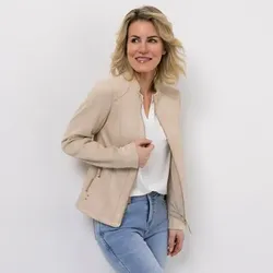 VIA MILANO Jacke Veloursleder-Optik Stretch-Einsatz figurbetont