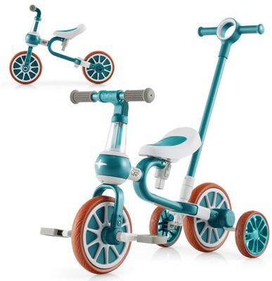 Costway 4-in-1 Kids Tricycle with Adjustable Parent Push Handle for 2-4 Years Old-Green