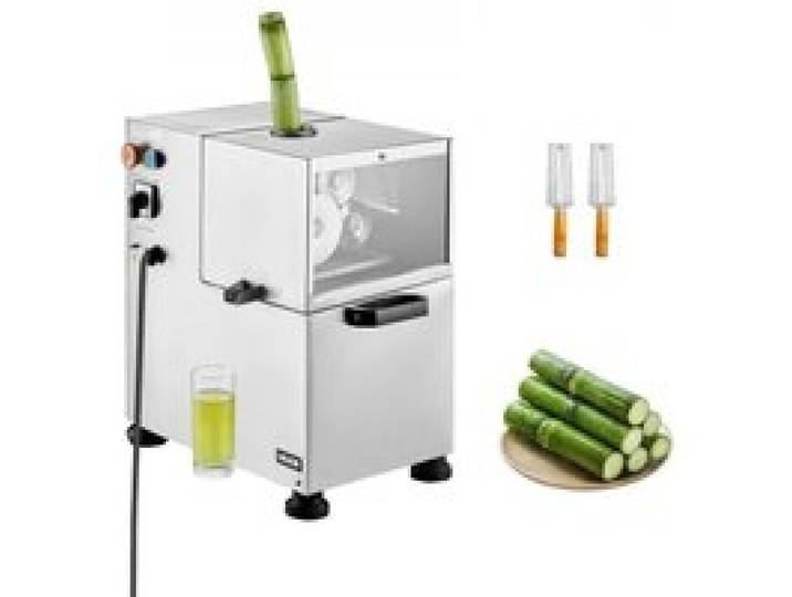 VEVOR kommerzieller Zuckerrohr-Entsafter, 800 W elektrischer Zuckerrohr-Entsafter mit 300 kg/h hoher Leistung, 4 Edelstahlwalzen, Zuckerrohrpresse Saftmaschine (55 x 38 x 52 cm)