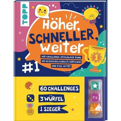 Höher, schneller, weiter! Der Challenge-Spieleblock mit 3 Würfeln, Gebundene Ausgabe von Frechverlag, Frechverlag GmbH, 978-3-7358-9172-3