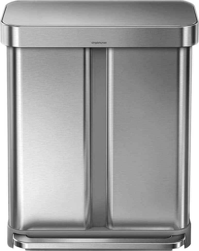 simplehuman 58L (34/24) Doppelfach Treteimer mit Beutelfach, gebürsteter Edelstahl, silber; CW2025
