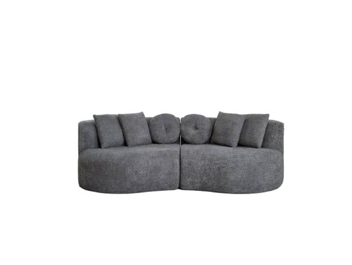 FurnitureR 3-Sitzer Modulsofa Anthrazit aus Chenille, 223 cm Flexibles Sofa aus 2 Modulen mit tiefem Schaumsitz und 6 Kissen für Wohnzimmer, Spielzimmer oder Familienbereich