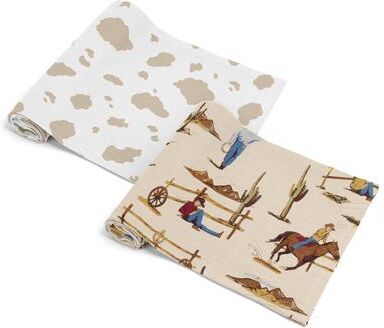 Sweet Jojo Designs Western Cowboy Boy 2 Pack 100% Cotton Muslin Baby Swaddle Receiving Blankets - Cow Print, Wild West, South