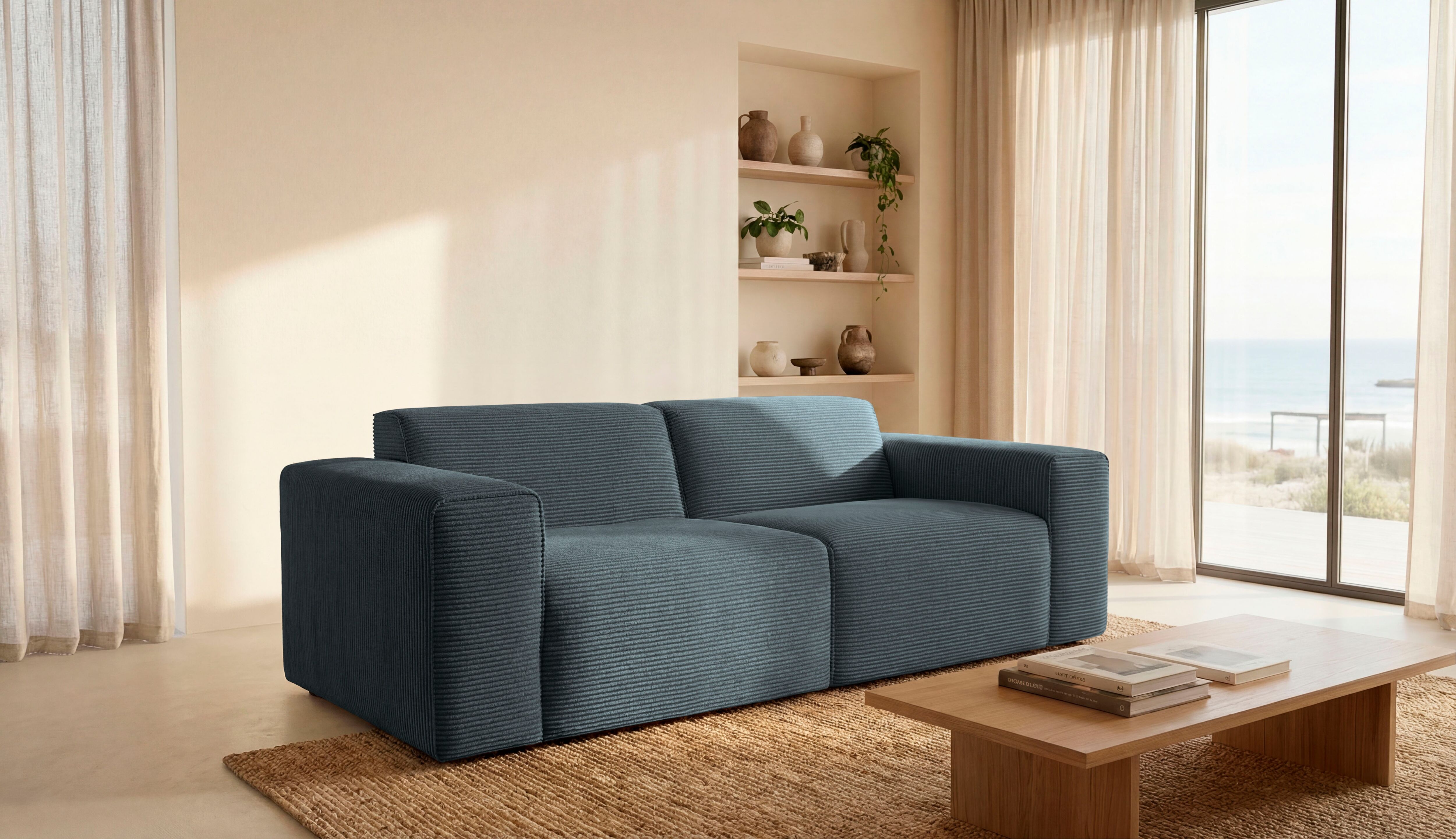 2-Sitzer OTTO HOME "Clayton Kompaktsofa Breite 202 cm", grau, B:202cm H:70cm T:96cm, 100% Polyester, Sofas, 2-Sitzer, in einem trendigen Cord-Bezug, verschiedene Kombinationen verfügbar
