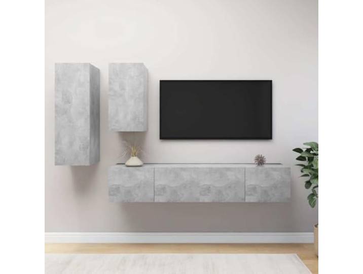 HEFZGDB 4-TLG. TV-Schrank-Set Betongrau Holzwerkstoff Wandmontage Moderner Stauraum Dieses Moderne 4-TLG. TV-Schrank-Set in Betongrau aus robustem Holzwerkstoff bietet großzügigen