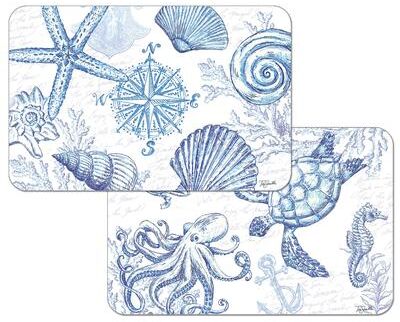 Reversible Wipe-clean Counterart Placemats Set of 4 - Coastal Sketch Conimar