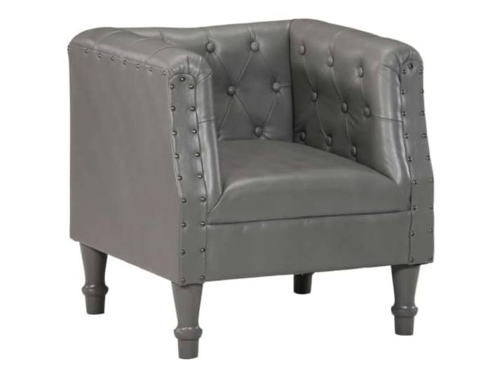 Heofavd Loungesessel Grau Echtleder & Mangoholz Vintage 60x57x64 cm