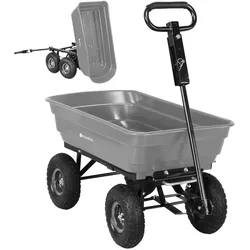 Miweba Bollerwagen Dumper, verriegelbare Kippfunktion, robuste PP-Wanne, Anhängerkupplung, bis 300kg (Grau)