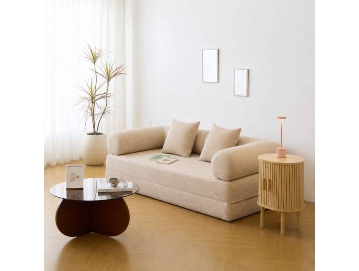 Canape lit convertible 3 personnes en tissu beige