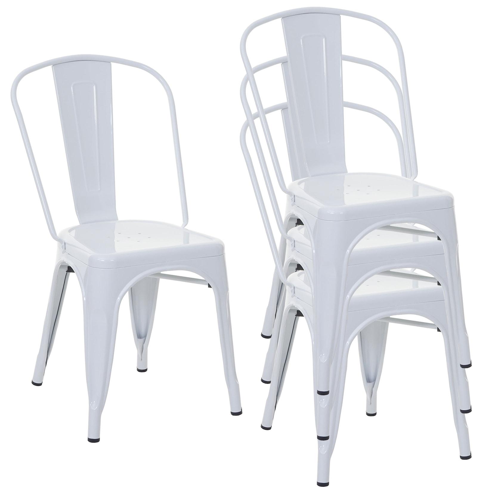 4er-Set Stuhl MCW-A73, Bistrostuhl Stapelstuhl, Metall Industriedesign stapelbar ~ weiß