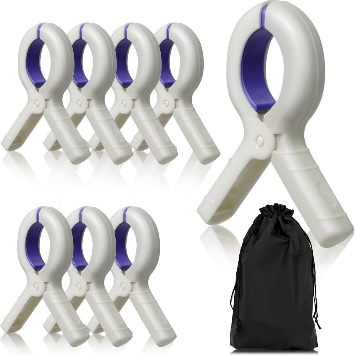 Set van 8 windbestendige handdoekclips voor strandstoelen in wit blauw