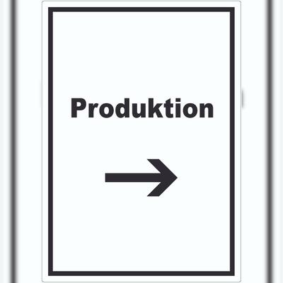 HB-Druck Produktion Aufkleber mit Text und Richtungspfeil rechts Herstellung hochkant A3 (297x420mm)