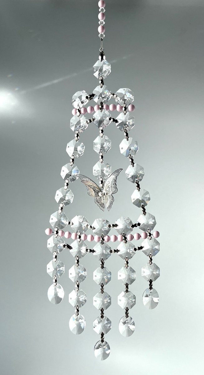Swarovski Suncatcher Raamhanger met Octagon Kristallen en Metalen Vlinder