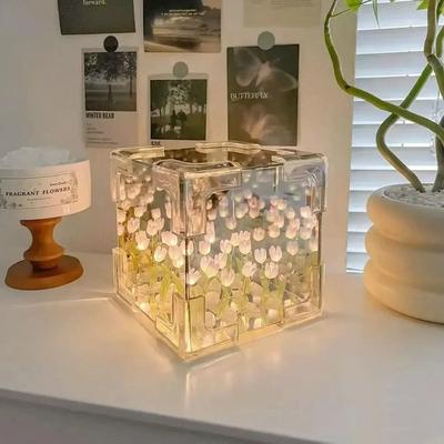 Uplift Essentials DIY Handmade Tulip Mirror Cube Lamp pink