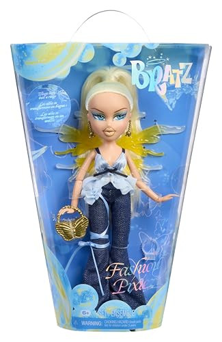 Bratz Fashion Pixiez Cloe verzamelbare fantasiepop met accessoires en vleugels die veranderen in een ring, 22 cm
