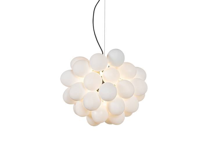 Suspension Art Déco noire avec verre opale 8 lumières ronde -