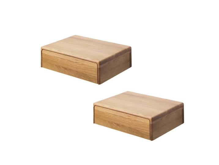 Woodek Nachttisch Frank 2er Set, Eiche, Beige, Holz, Echtholz,Eiche, 40x12x30 cm, Schlafzimmer, Nachtkästchen