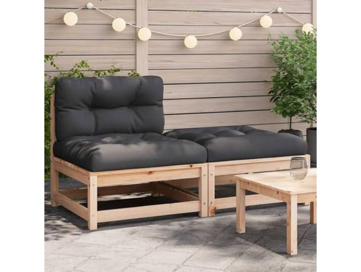 POUFGDR Gartensofa, Kiefer massiv, mit Kissen und Fußstütze Modular, Lattendesign, gepolsterte Rückenlehne, vielseitig einsetzbar als Couchtisch