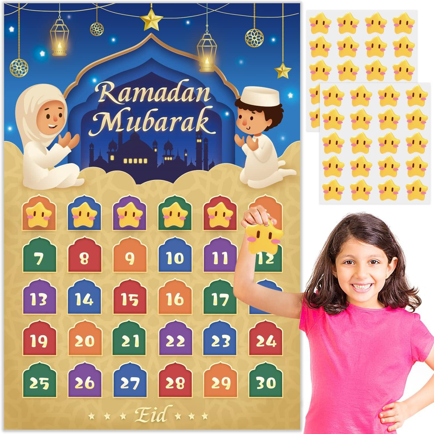 oCreon Ramadan Eid Mubarak aftelkalender voor kinderen - 30 dagen papieren poster decoratie
