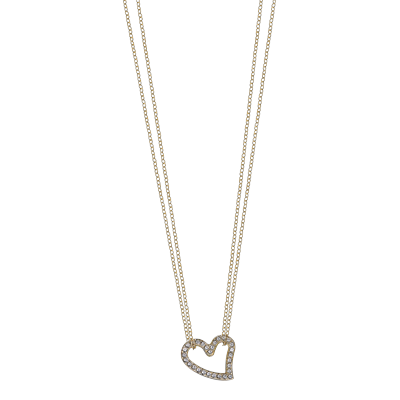 Herzkette LOTUS "Essentials - Layering Herz", gelbgoldfarben, kristallweiß, Halsketten, Damen, Edelstahl, L: 50 B: 3mm, Herzkette, mit Glasstein, B:3mm