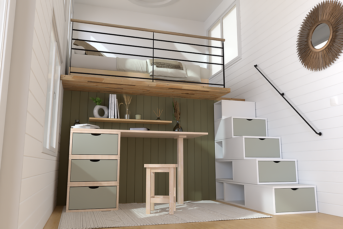 ABC MEUBLES Treppenregal 125 cm - Weiß/Mokka