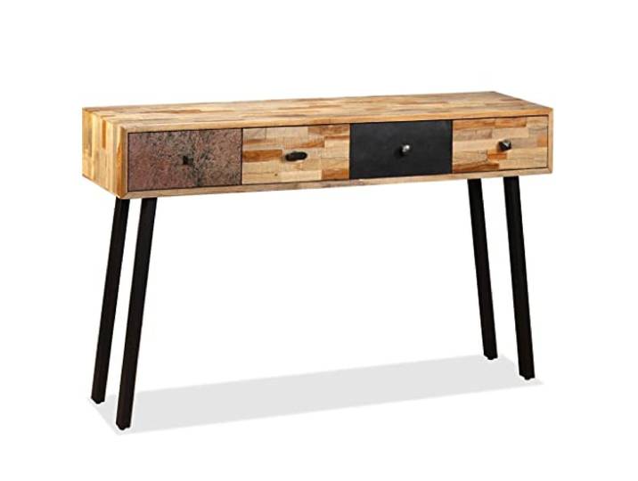 Konsole aus Massivholz Teakholz aus Recyclingholz 120x30x76 cm Schubladen Recycling-Teakholz, 4 Schubladen, marmorierte Oberfläche, Vintage-Stil, einfache Montage