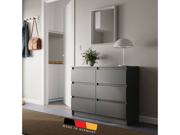 Commode 6 tiroirs - 95x35x78 cm - Commode de chambre style scandinave - Meuble de rangement - Anthracite