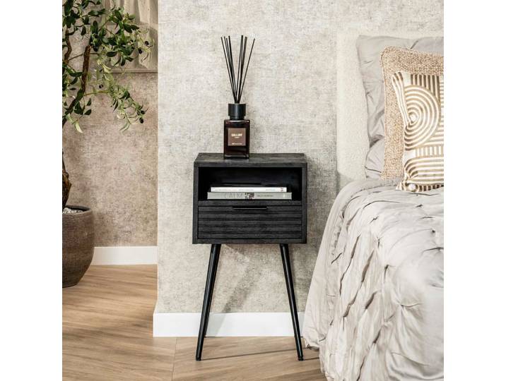Table de chevet noire 1 tiroir 1 niche