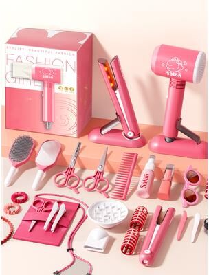 Playful Picks Kids Haircut Kit Set With Hair Dryer, Scissors, And Pretend Play Accessories, Educational Toy For Girls Birthday Gifts 11pcs Hair Clip Kit