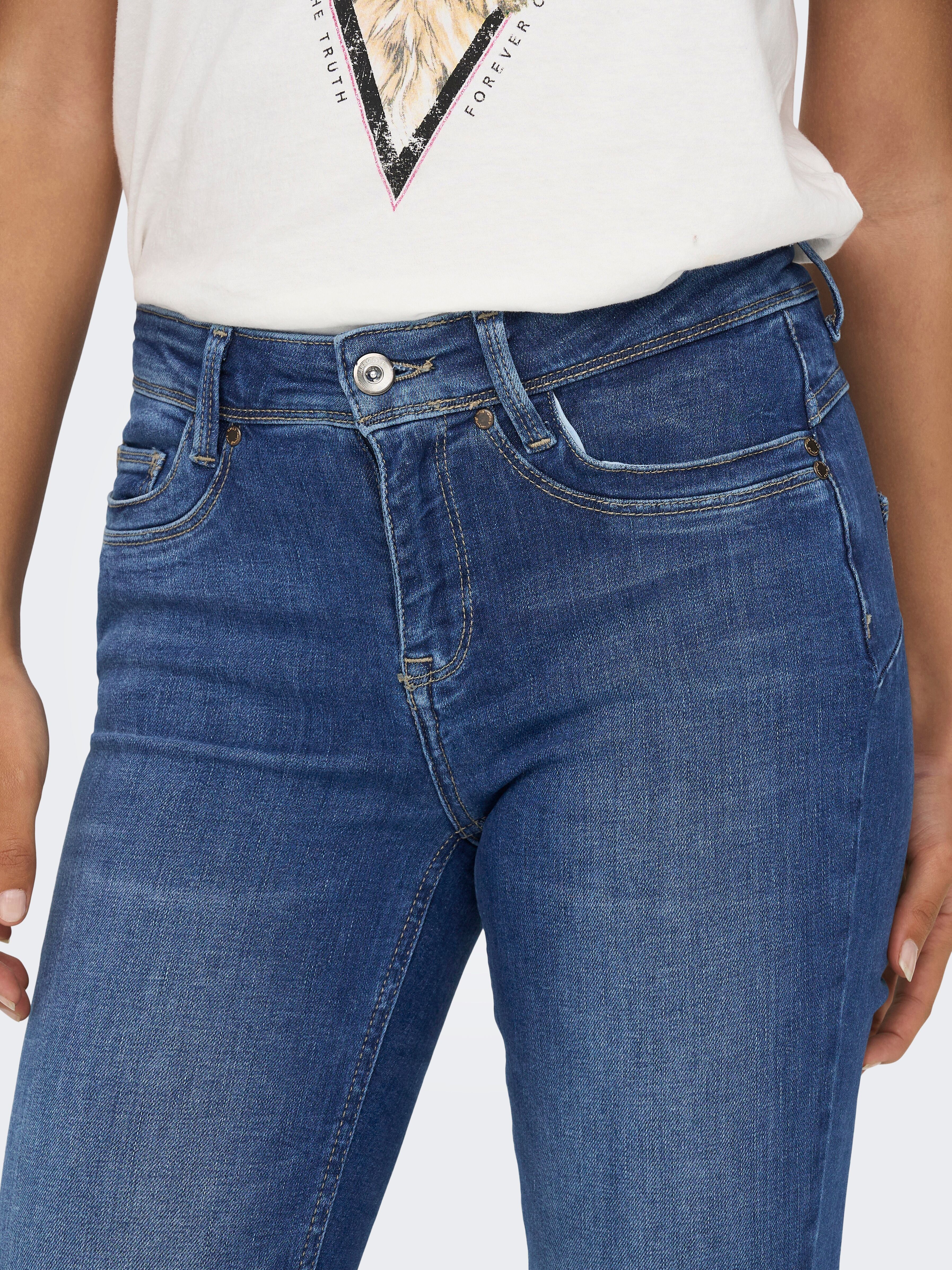 Skinny-fit-Jeans ONLY "ONLBLUSH MID WAIST DB STICHT DNM", Damen, Gr. XL (42), Länge 30, blau (medium blau denim), Denim/Jeans, Obermaterial: 92% Baumwolle, 6% Elastomultiester, 2% Elasthan, unifarben, skinny fit lang, Jeans Skinny-fit-Jeans medium blau de