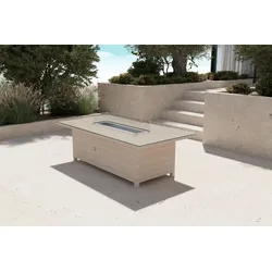 OUTFLEXX Feuertisch, beige meliert, Aluminium/Polyrattan/Glas, 200 x 100 cm, hitzebeständig, inklusive Schutzglas der Feuerstelle