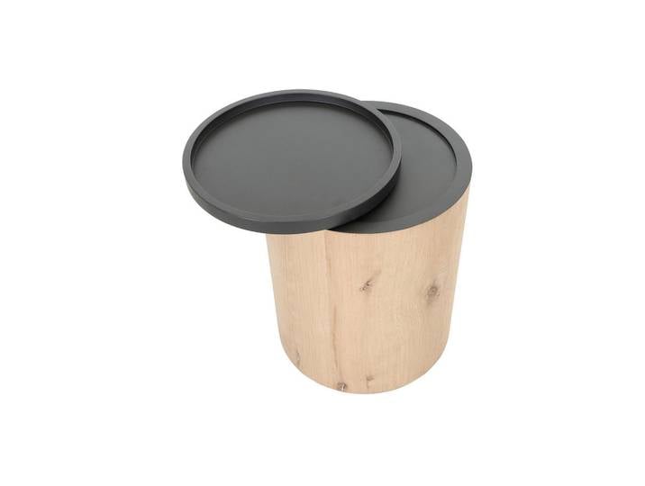 Landscape Beistelltisch, Anthrazit, Eiche, Holz, Eiche, furniert, rund, Sockel, 42x53x42 cm, abnehmbares Tablett, Wohnzimmer, Wohnzimmertische, Beistelltische