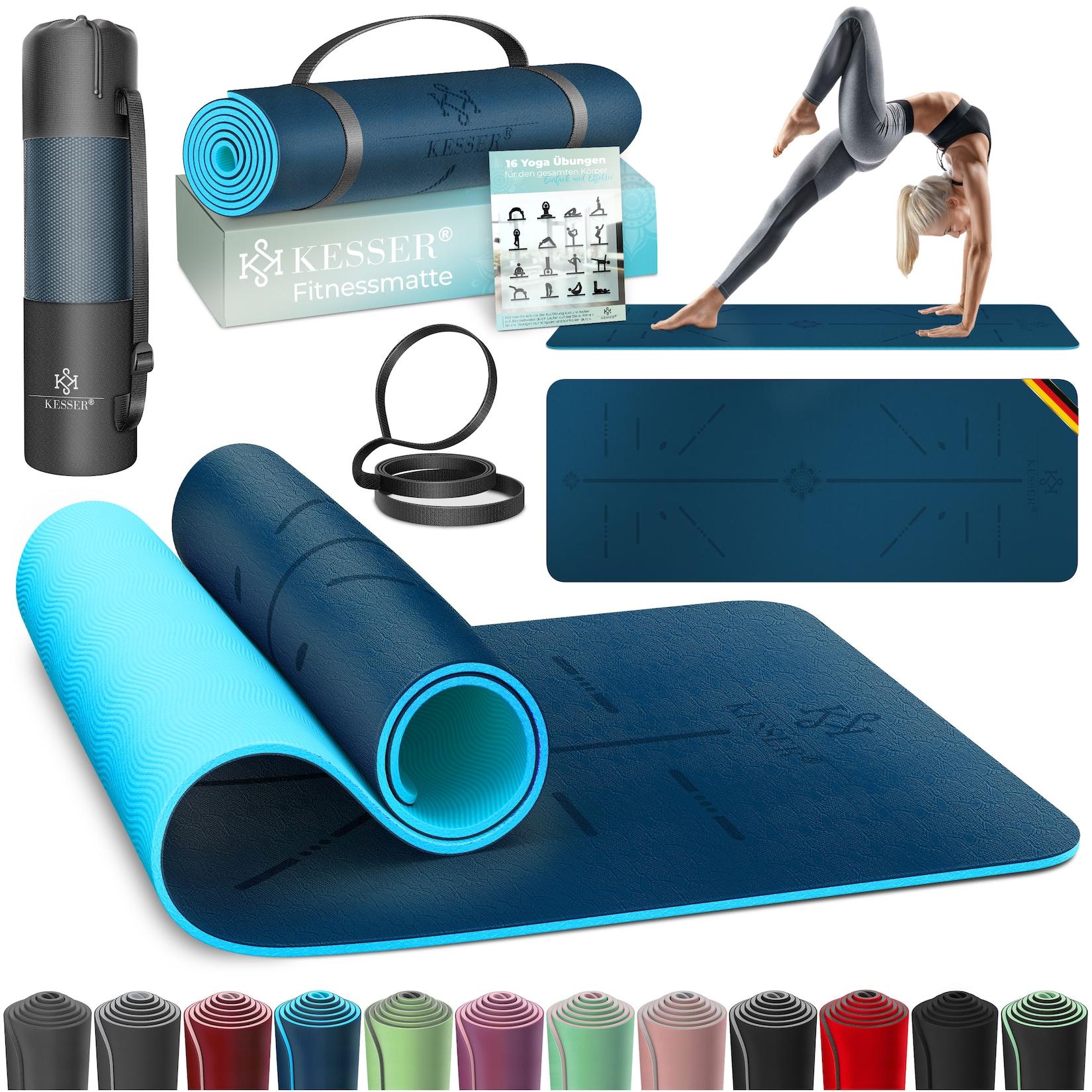 KESSER® Gymnastikmatte mit Tragegurt rutschfest TPE Yogamatte Gepolstert & rutschfest Fitnessmatte , 183 x 61 Trainingsmatte für Fitness Sportmatte, Pilates & Gymnastik Workout extradick