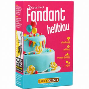 Decocino Fondant Roll-, Dekor- & Modellierfondant, reißfest, hellblau, vegan und laktosefrei, ohne Palmöl, 250 g