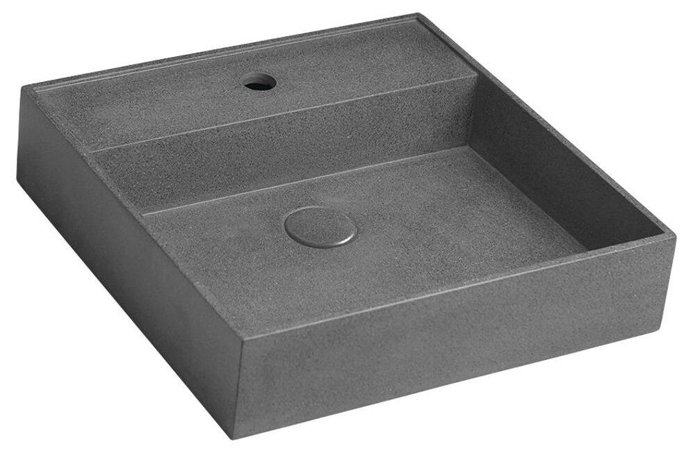 QUADRADO Betonwaschbecken mit Auslauf, 46x46 cm, schwarzer Granit