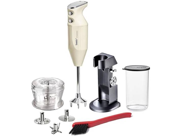 bamix Stabmixer Set M200 Chef's favorite inkl. Ständer, 1 Becher, 3 Aufsteckteile, Hacker, Reinigungsbürste, 200 Watt, Made in Switzerland, Elfenbein/Chrom