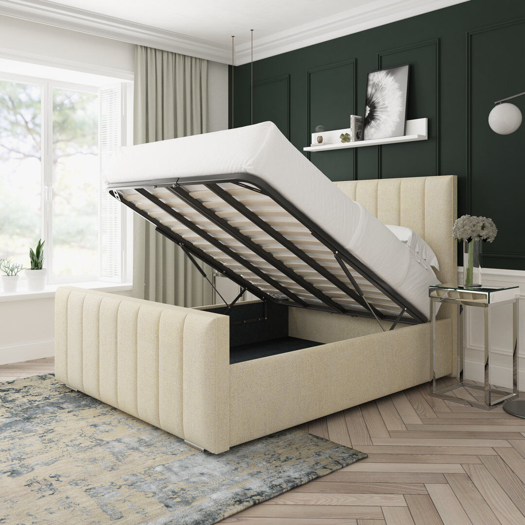17 Stories Oakley Wool Upholstered Ottoman Bed Frame Cream Single (3')