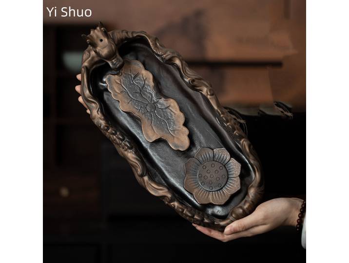 Dragon couché sur Lotus plateau de trempage sec rétro poterie grossière stockage d'eau plateau à thé Kung Fu service à thé accessoires Table à thé