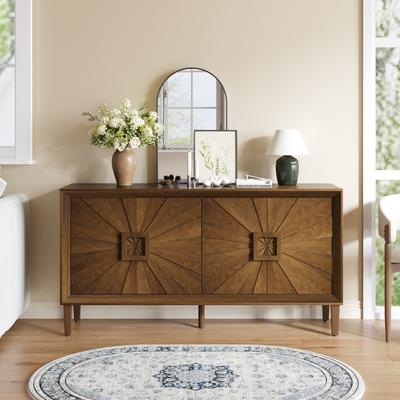 Lesly 60 in Symmetrical Sunburst Door Design Storage Cabinet