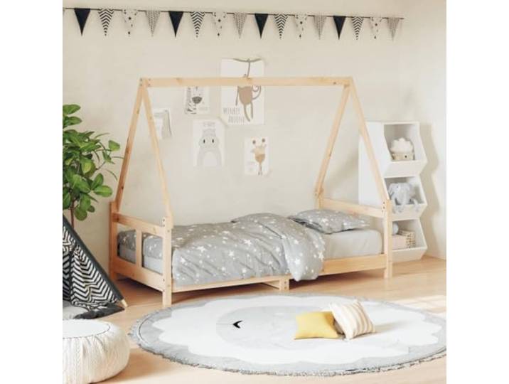 WXGTBKPR Hausbett 80x160 cm Kiefernholz Kinderbett Bodenbett Rahmen Robustes Massivholz, Rustikaler Look, Niedriger Einstieg, Inklusive Lattenrost