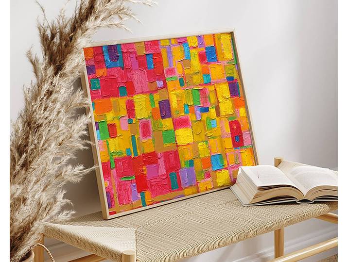 Bild Original Abstract Buche Massiv, lackiert Acrylglas Multicolor 42 x 52cm