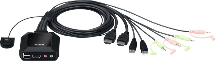 ATEN KVM 2:1 (USB, HDMI), 4K@60Hz, integrierte Kabel