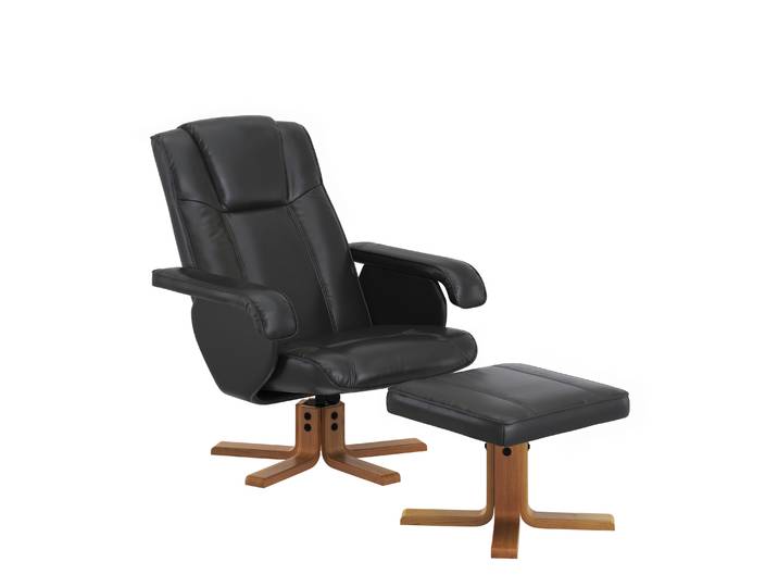 Relaxsessel Leder BREDFORD mit Hocker schwarz
