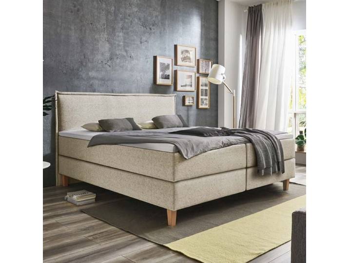 HOMELIV. Boxspringbett Zibo Webstoff 120x200cm Box ohne Federung Härtegrad: H3 Sand skandinavisch