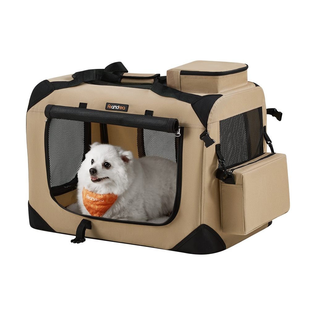 Feandrea Hundebox M aus Oxford-Gewebe mit Griffen kamelbraun PDC060K01